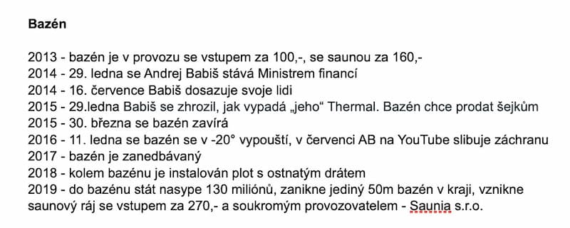 Časová osa bazénu hotelu Thermal